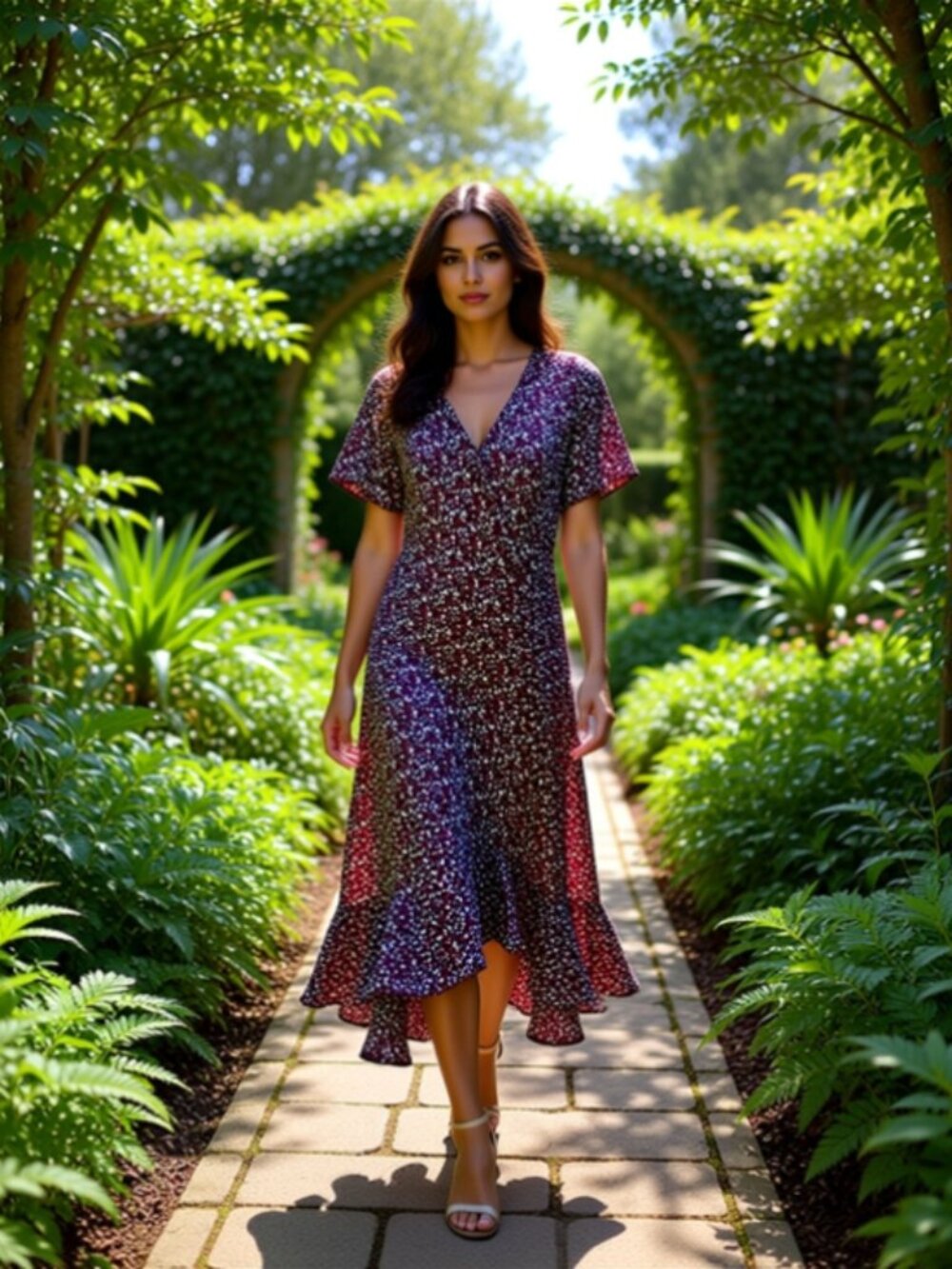 Floral V-Neck Midi Dress in Burgundy